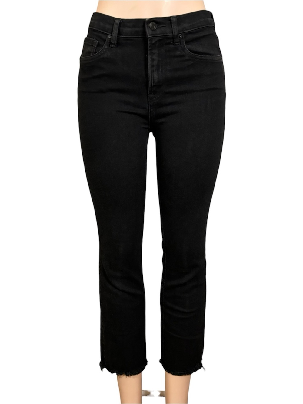 Black Cropped Kick Flare Jeans Raw Hem High Rise Ankle Pants Size 26